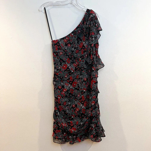 Veronica Beard Ballard 100% Silk Red Floral One Shoulder Designer Mini Dress 2 - Picture 5 of 10